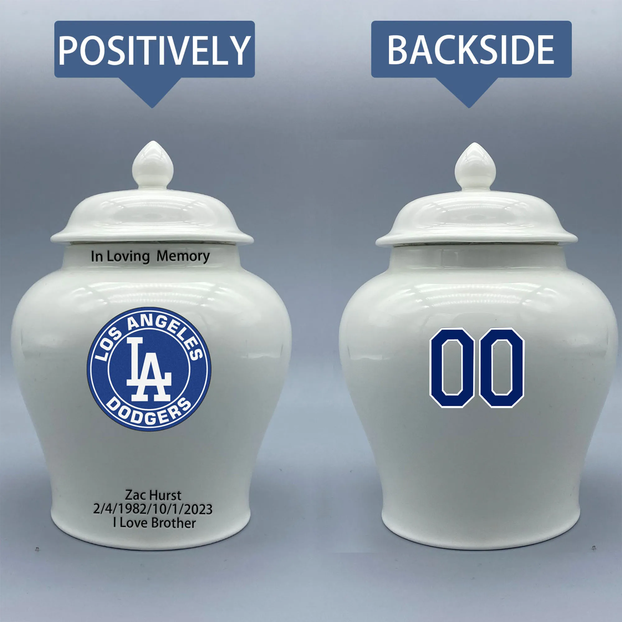 Medium Urn for Los Angeles Dodgers-themed Logo Urn.Please send me the customize information-name/date and number on the urn