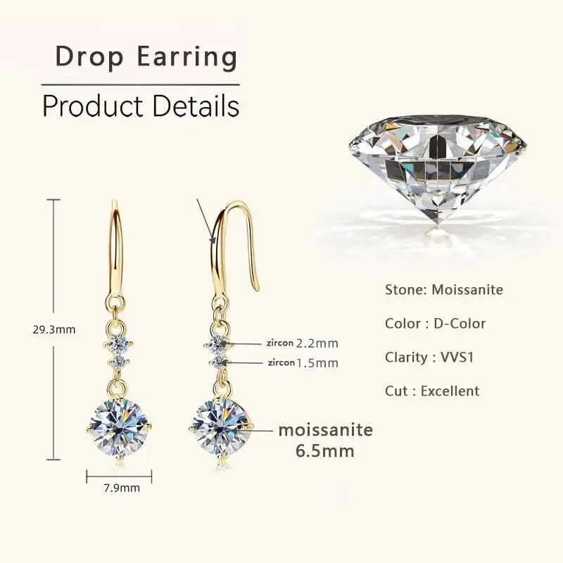 TY D Farbe Moissanit Ohrringe für Frauen 925er Sterlingsilber vergoldet Weißgold Minimalistischer funkelnder Ohrring Hypoallergen Party – Detail 3