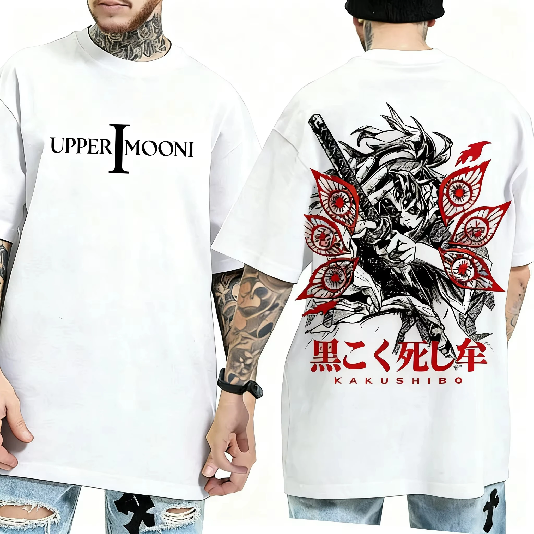 

Мужская футболка с принтом Demon Slayer Anime Kokushibo, летняя универсальная модная футболка в стиле Харадзюку, повседневный топ больших размеров для родителей и детей Y2K