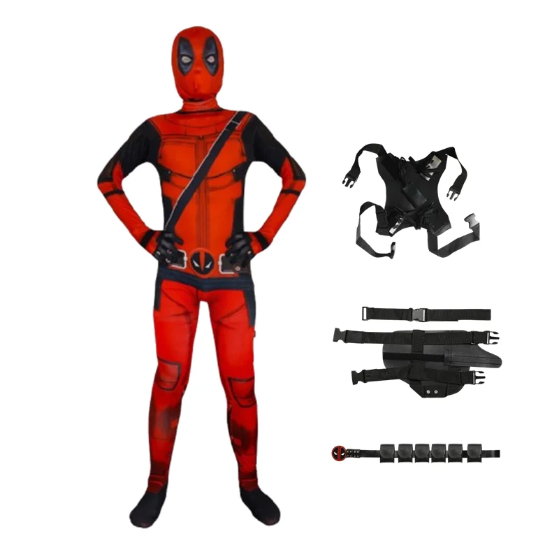 MINISO Deadpool Cosplay Costumes Boys Men Superhero Bodysuit Jumpsuit with Mask Accessories Halloween Party Clothes Outfits