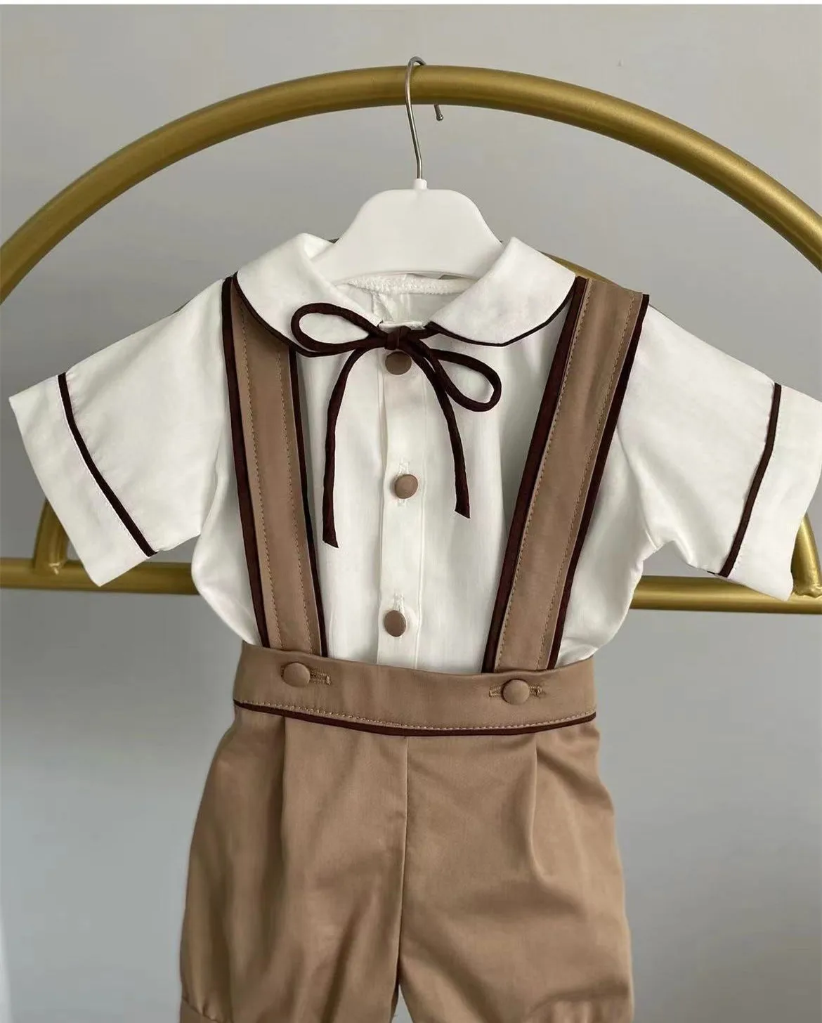 Baby Boy Spring Summer Vintage Khaki Suit for Eid Causal Birthday Photography