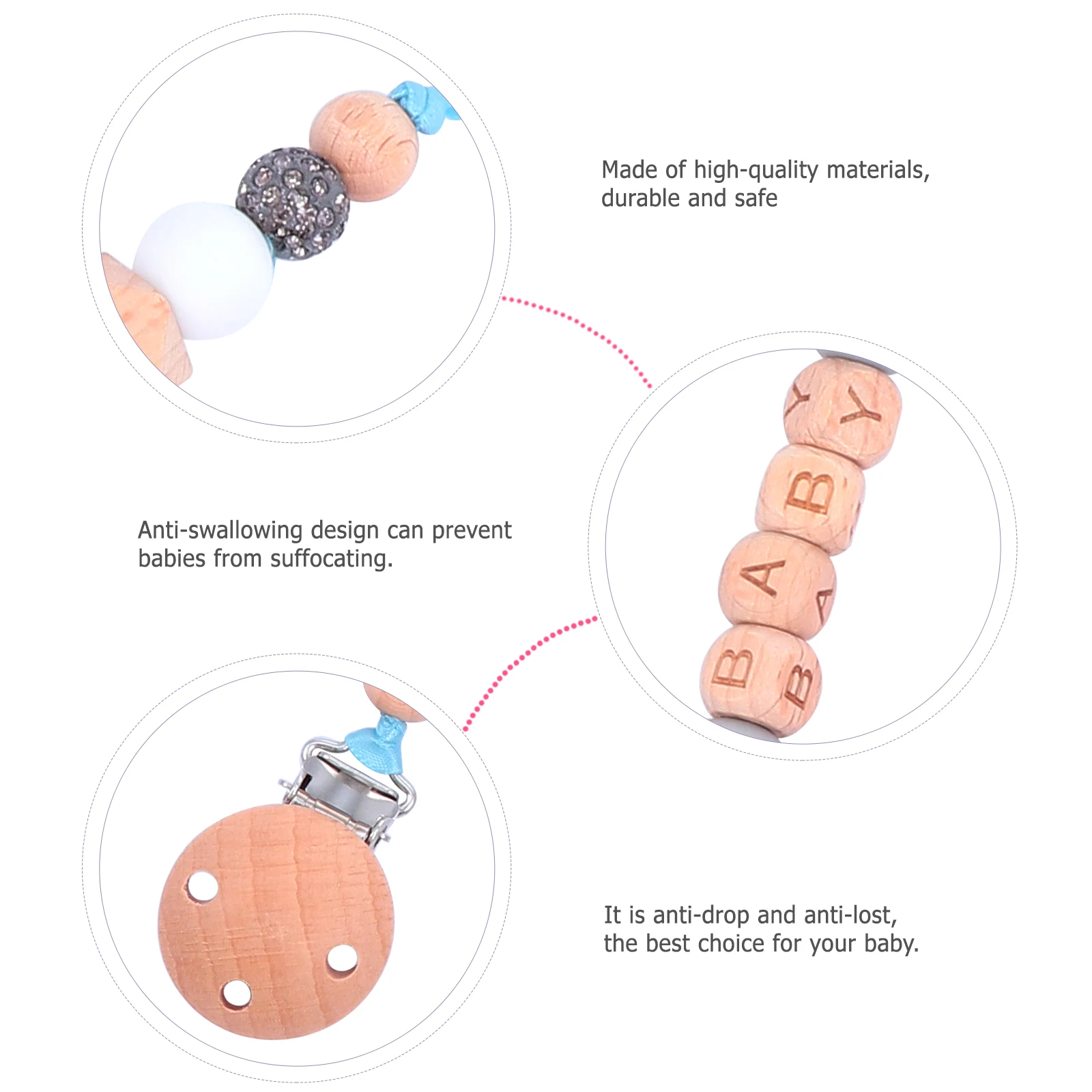 

2pcs Pacifier Leash Silicone Teething Chain Baby Soother Strap Anti-Loss Cord Safe Durable Anti-Suffocation Suction Design