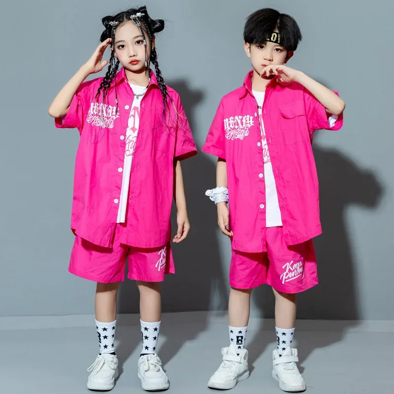 Vêtements Hip Hop pour enfants, chemise ample imprimée Rose, haut décontracté, short d'été pour filles et garçons, Costume de danse Jazz, ensemble de vêtements