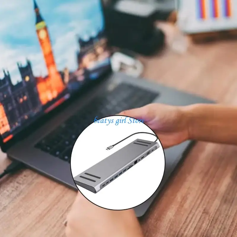 Máy tính xách tay C7AB Loại C Hubs 14port bao gồm HDMIS VGA RJ45 USB3.0 USB2.0