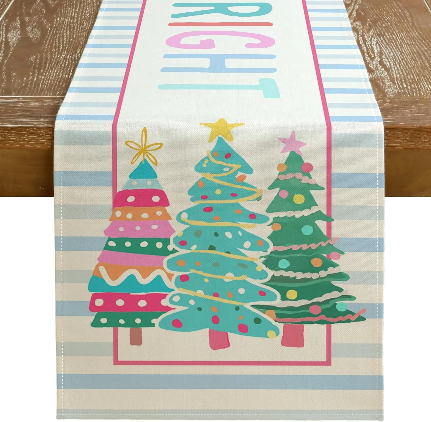 علم طاولة عيد الميلاد الاحتفالي: ديكور "مشرق" بأشجار ملونة لتناول العطلات! ديكور حفلات المنزل للعام الجديد