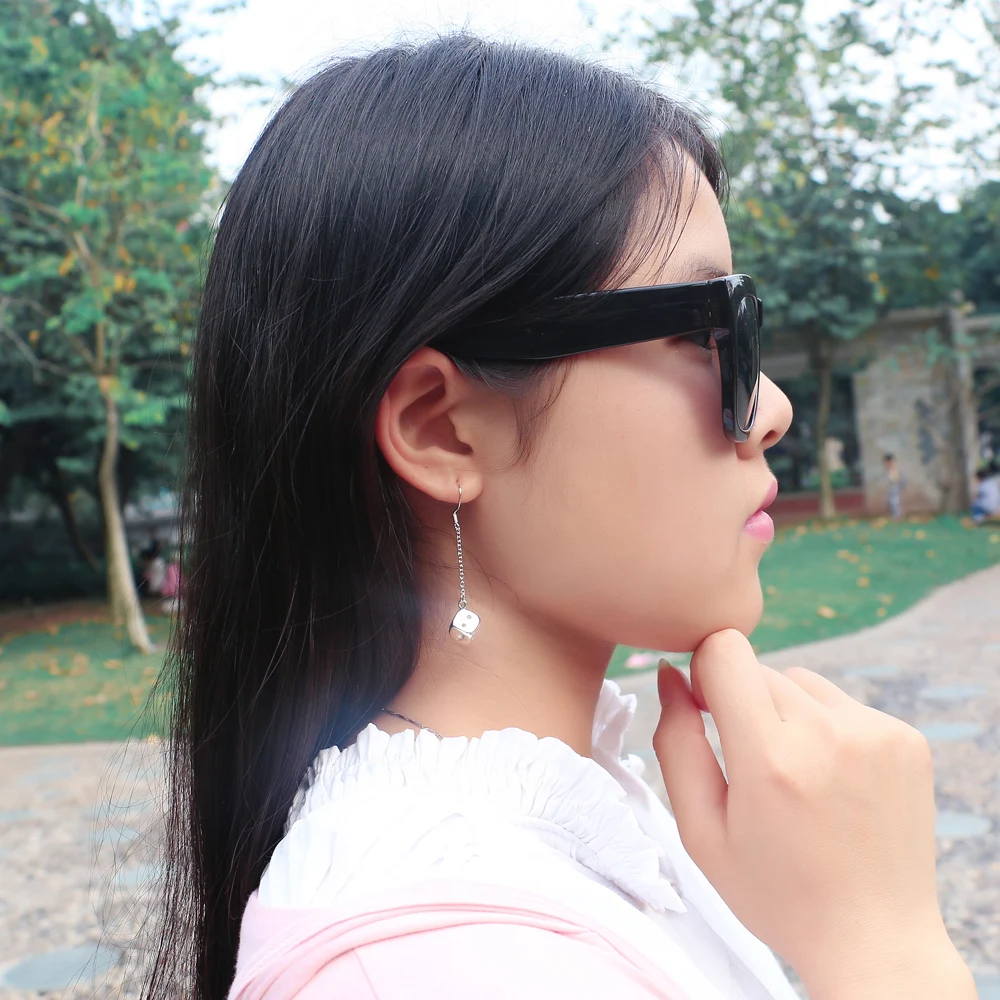 Women's 925 Sterling Silver Long Wire Tassel Thread Chain Dice Pendants Drop Earrings Trendy Straight Hanging Jewelry
