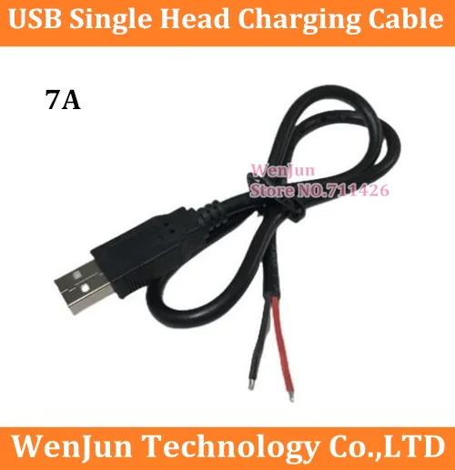 

18AWG Проводной USB-кабель для зарядки с одной головкой, 2-ядерный USB-кабель для передачи данных, поддерживает 7A, USB-кабель питания 0,3 м/0,5 м/1 м/1,5 м/3 м