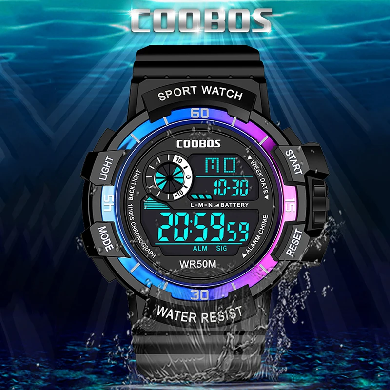 ساعة COOBOS للأطفال الرقمية، ساعة رياضية LED عصرية للرجال والأطفال، ساعة عسكرية مقاومة للماء حتى 30 متر، ساعات يد إلكترونية للجيش #2