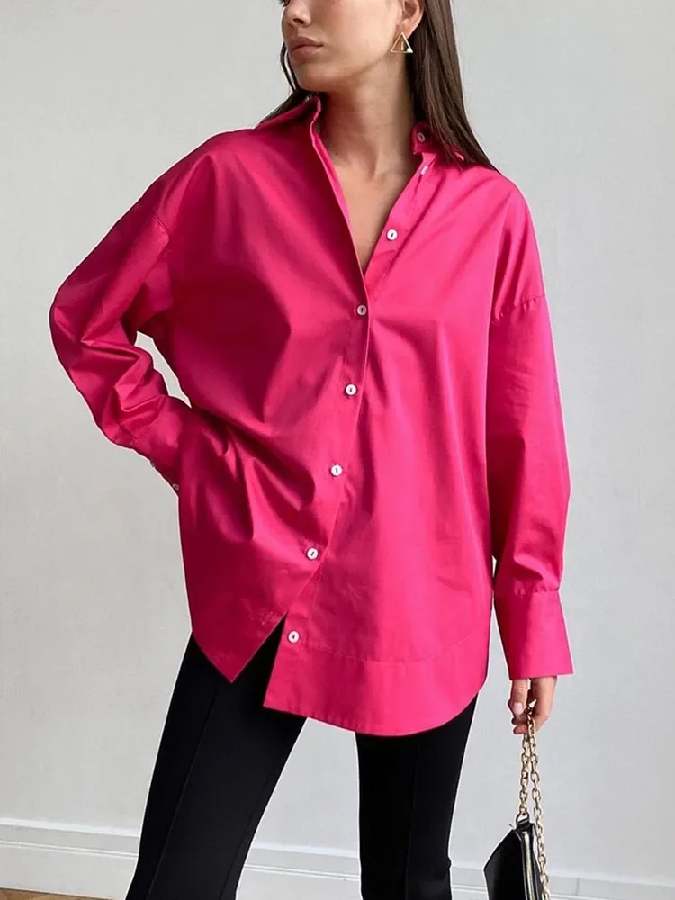 Camisa branca elegante de mulher, 100% Algodão, Button Fashion, Blusa de mulher, Solto, Sólido, Primavera, Verão, Coreano, 2024