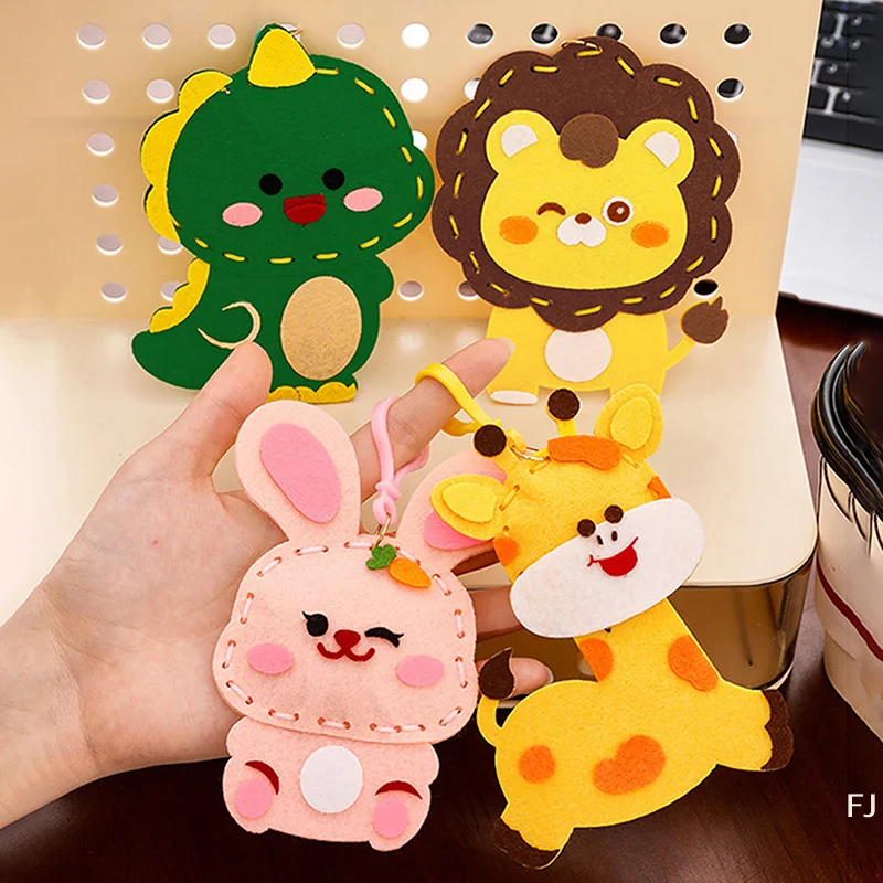 Kids Party Favors DIY Keychain Sewing Kit; Cartoon Animal Rabbit Dinosaur Theme; Perfect for School Prizes