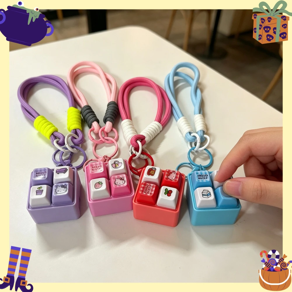 Hello Kitty Cute 4-key Keyboard Keycap Fidget Keychain Portable Stress Relief Finger Clicker Bag Charm Anti-stress Pendant Gift view 6