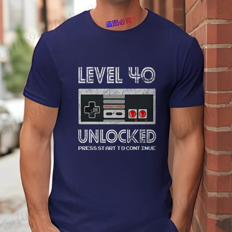 Vintage 40th Birthday Years T Shirt for Men Short Sleeve Tees Shirt 40th Birthday Gift Tops Level 40 Unlocked Gamer Clothing