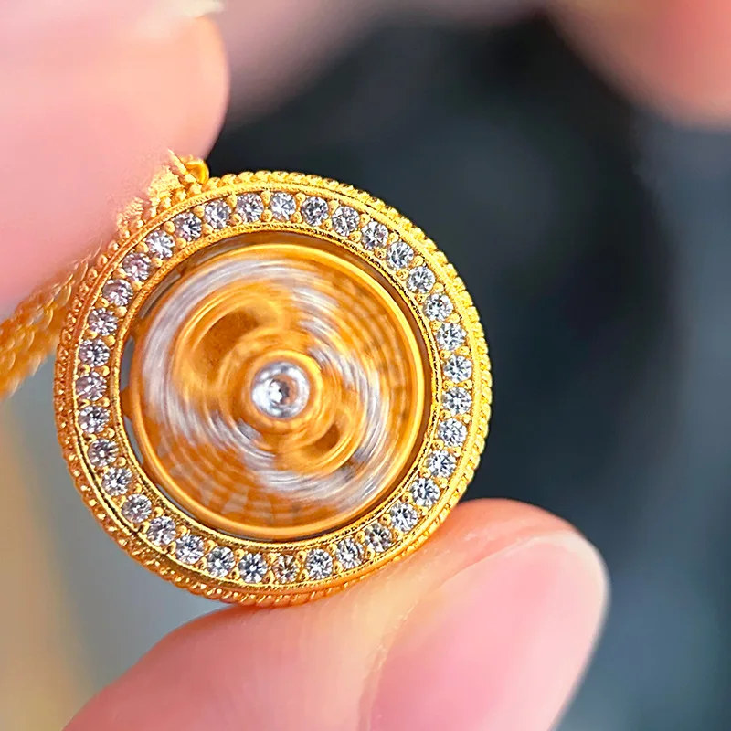 Luxury 9999 24K Real Gold New Chinese Style Hollow Filigree Dot Diamond Rotating Gourd Compass Pendant Light Niche Design Women