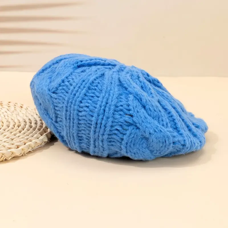 Girls Casual Knitted Thermal Beret Hat For Winter Christmas Head Accessories