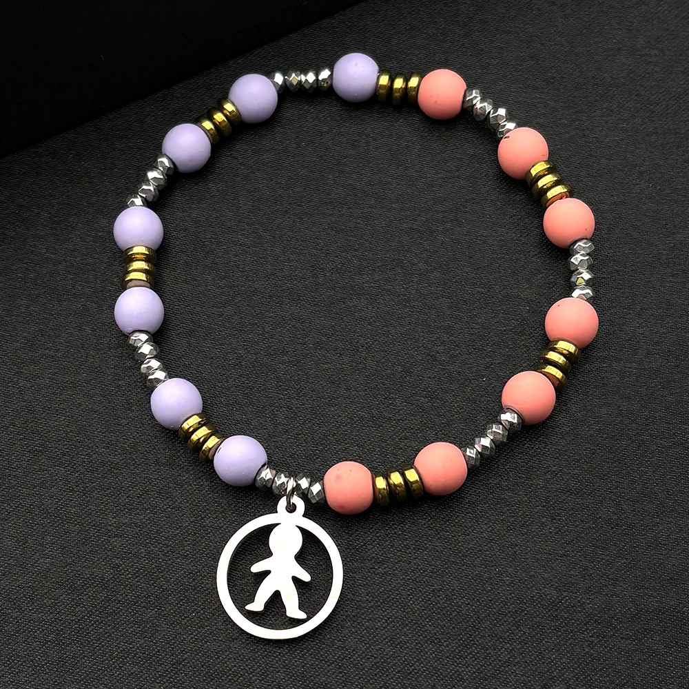 

Cute Pink Kids Hand Chain For Women Men Boy Girl Stainless Steel Silver Color Fashion Female Lovely Bracelet Jewelry Accessory