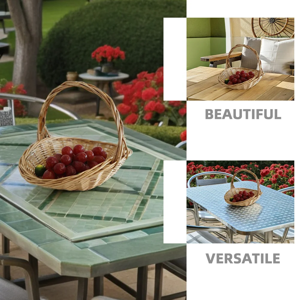 Cesta de mimbre para frutas y verduras, cesta portátil tejida a mano para Picnics, jardinería, eventos al aire libre, decoración de almacenamiento, cesta de almacenamiento para Picnic