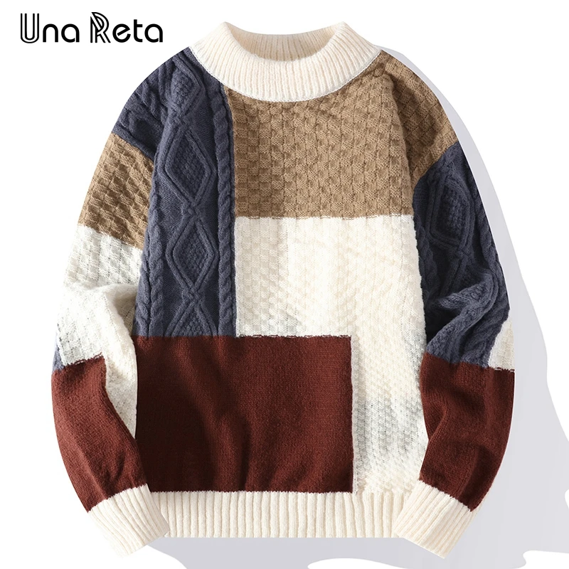 

Una Reta Autumn Winter New Men's Sweater Streetwear Hip Hop Color Stitching Knitted Pullover Casual Tops Quality Sweaters