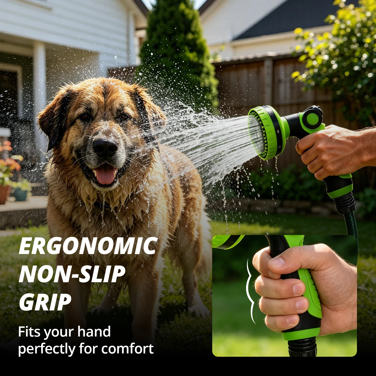 High-Pressure Water Spray Gun for Pet Bathing - Cat Dog Shower Gun with 8 Spray Patterns Adjustable Foam Cleaning Tool for Pets