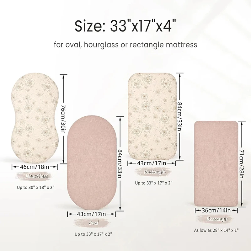 Muslin Bassinet Sheets for Baby Girl Boy Soft Breathable Bassinet Sheets Fitted Fit for Hourglass Oval Cradle Moses Basket