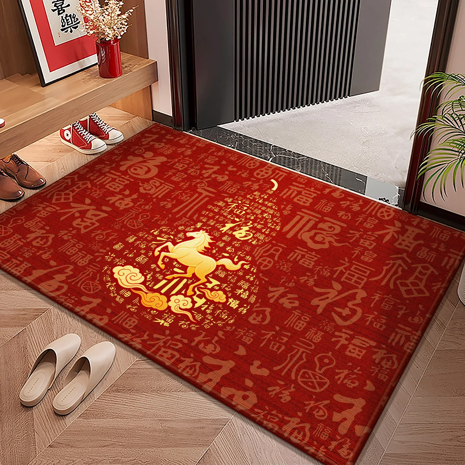 

New Year Red Entrance Mat Anti-Slip Durable Easy to Clean Square ape New Chinese Sle Home Decorative Floor Mat