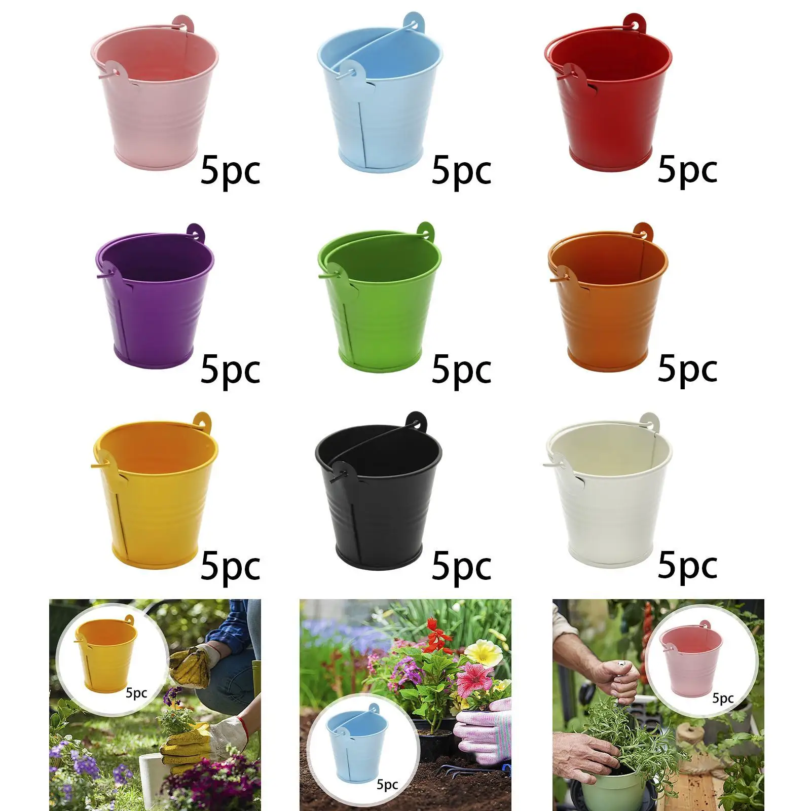 5x Galvanized Metal Buckets Portable Sturdy Home Decor Rustic Pail Table Centerpiece Candy Ice Buckets Decorative Metal Vases