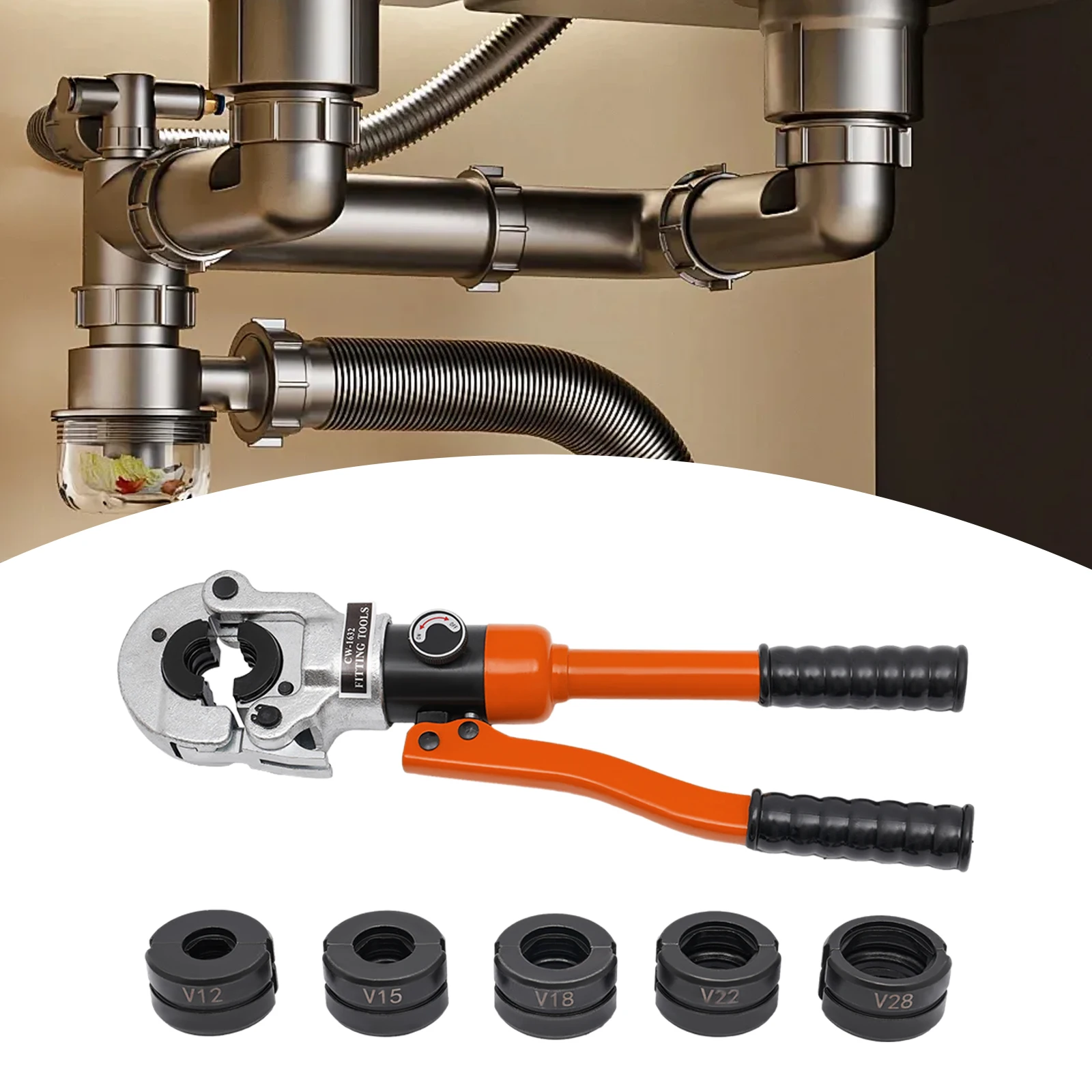 Pinza a crimpare idraulica 8T Pinza idraulica a crimpare 360 °   Testa rotante 5 set di stampi