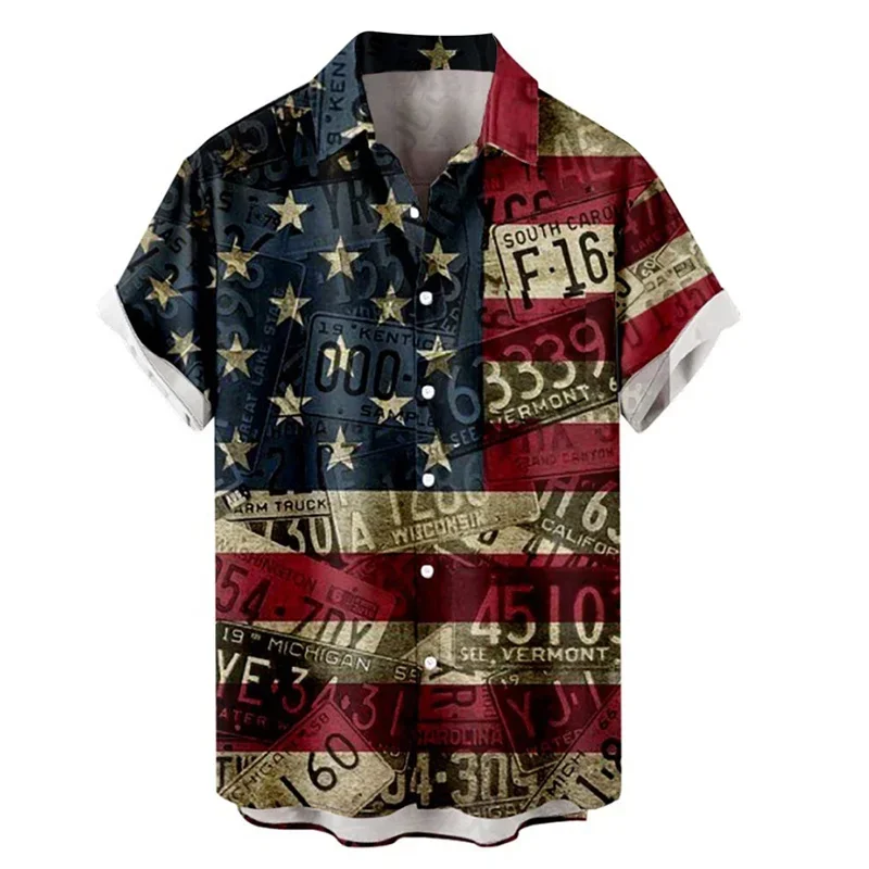 Independence Day Graphic Print Men's Shirt 3D Digital Printed Button Short Sleeve Breathable Hawaiian Men's Shirt Summer Fashion