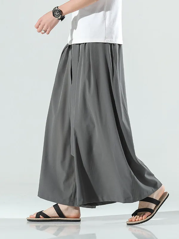 

Rvated Hanfu Men's Straight Leg Pants Skirt Pants Zen Meditation Robe Ethnic Retro Sle Casual Breathable Polyester Fiber