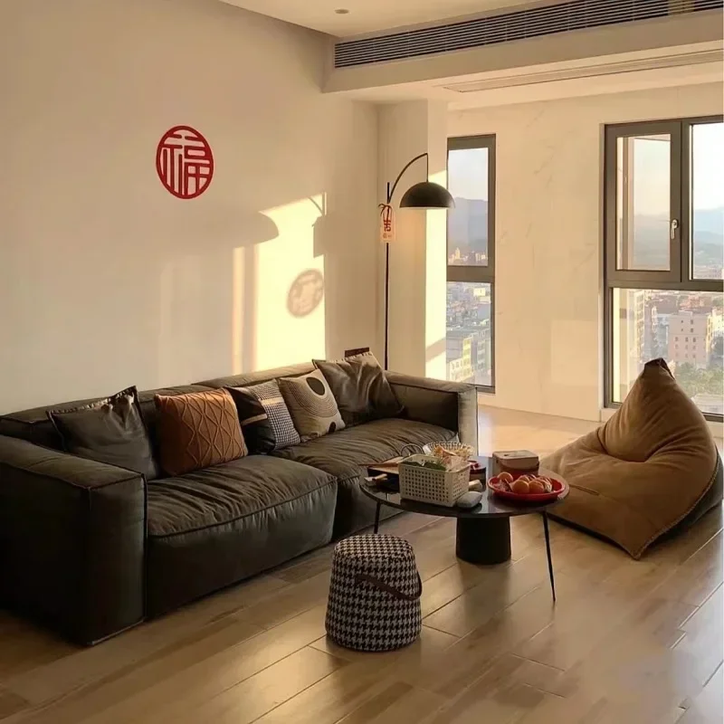 Italian minimalist tofu sofa widened, light luxury living room fluffy down leather art microfiber leather sofa floor model