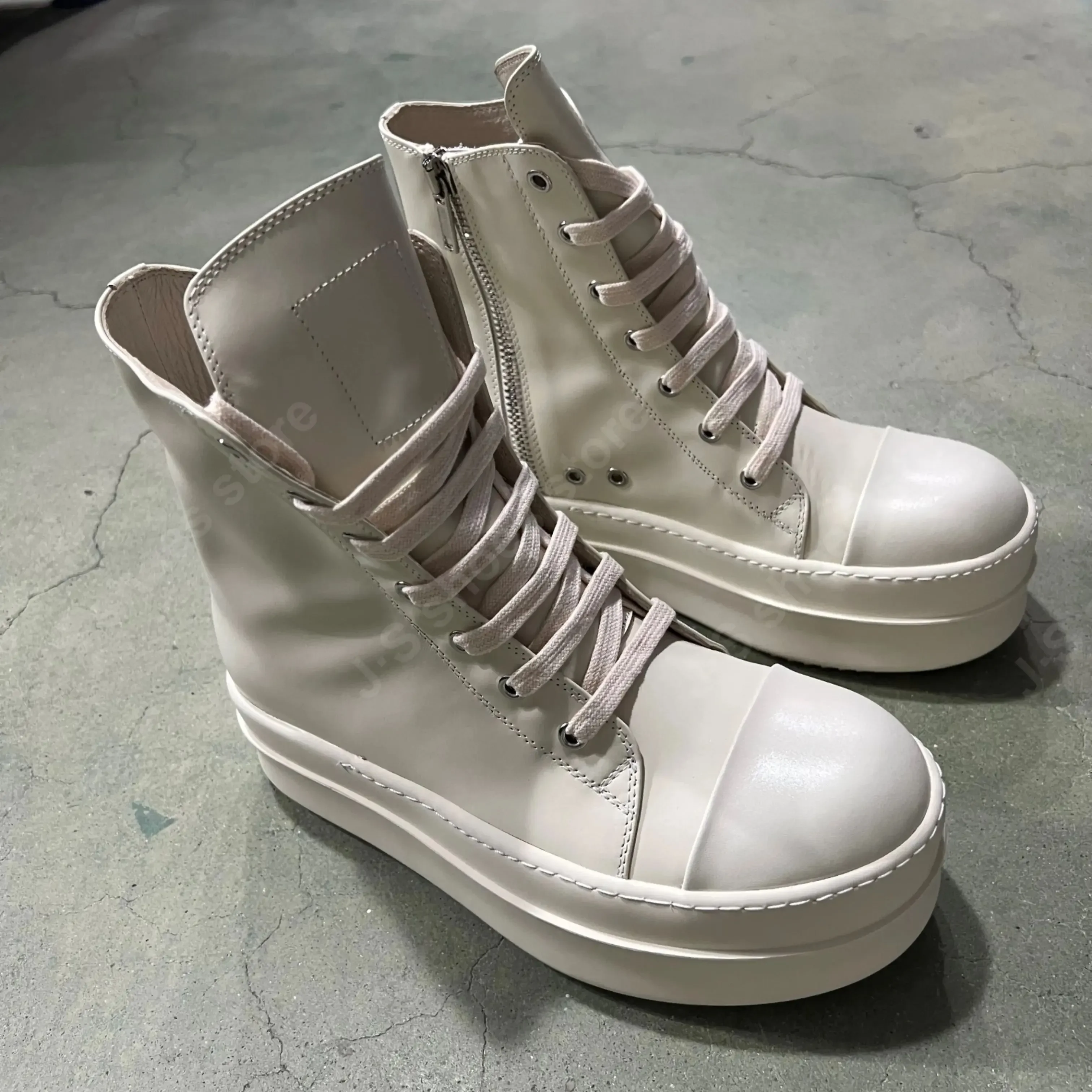 R-o مصمم أحذية الرجال حذاء رياضة العاج الأبيض جلد حذاء بوت بطول الكاحل النساء حذاء الدانتيل يصل منصة 6 سنتيمتر نعل سميك عالية أعلى حذاء كاجوال #5