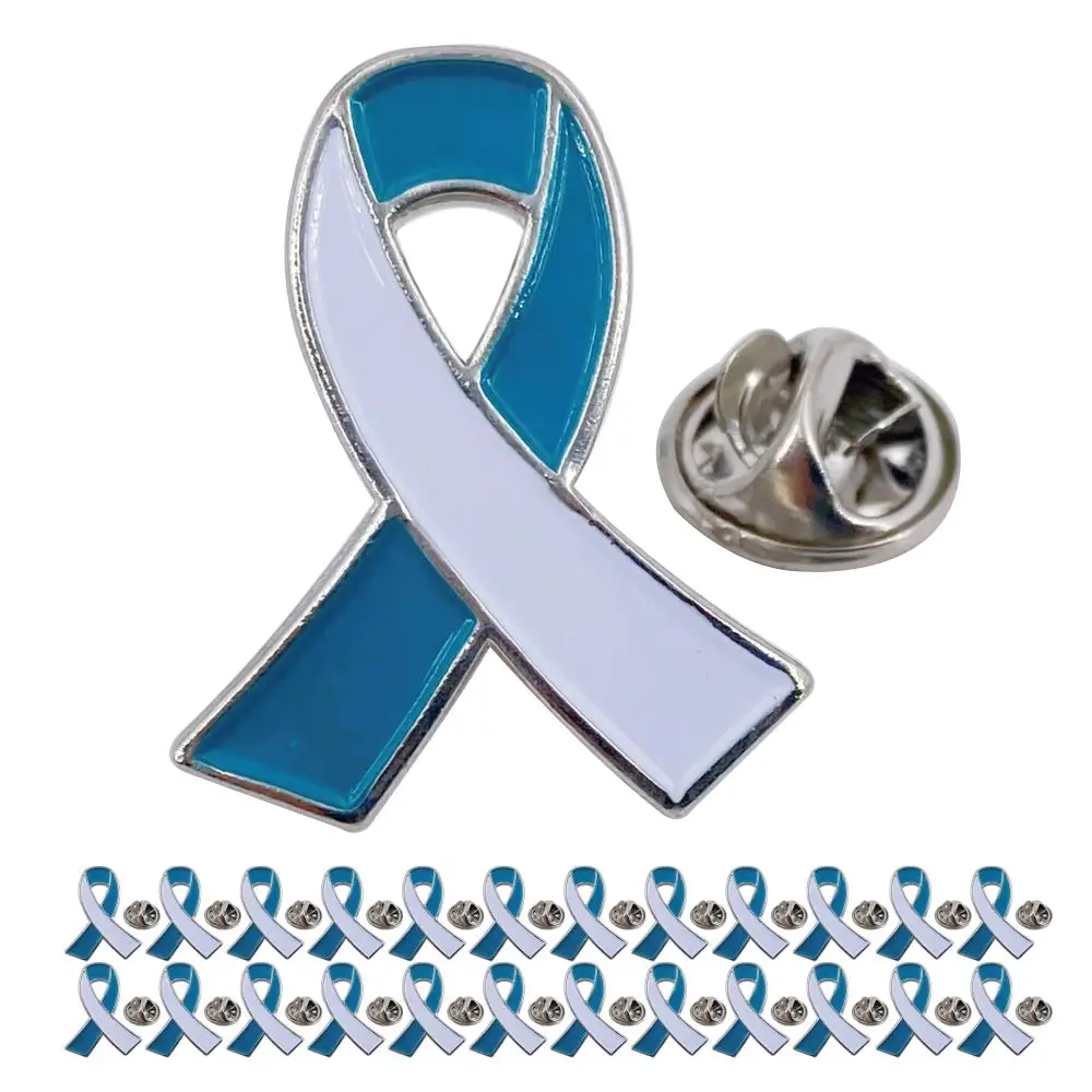 

Teal & White 5/10/50/100Pcs Cervical Cancer Awareness Pins Products Teal & White Ribbon Enamel lapel pin