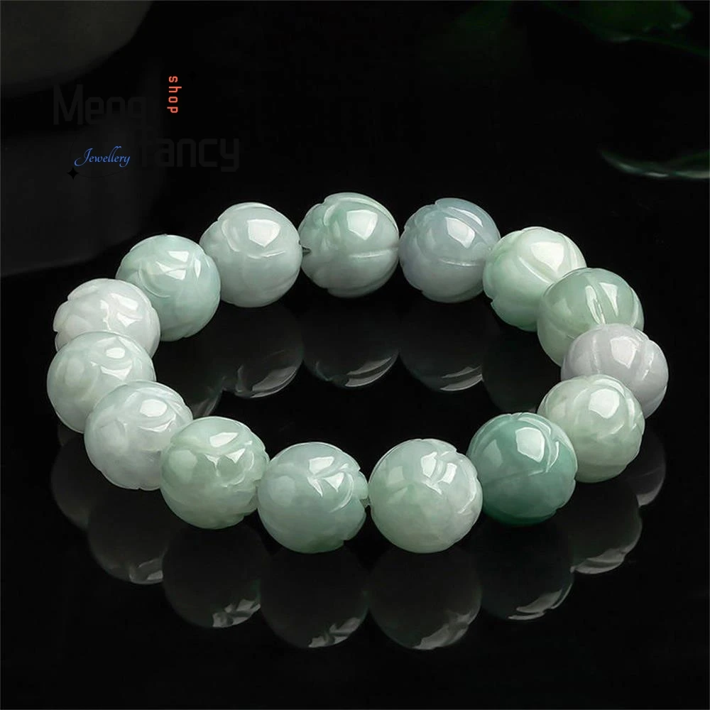 

Natural Burma A Grade Jadeite Lotus Bracelet Fashion Exquisite Men Women Best Selling Handicraft Charm Fine Jewelry Holiday Gift