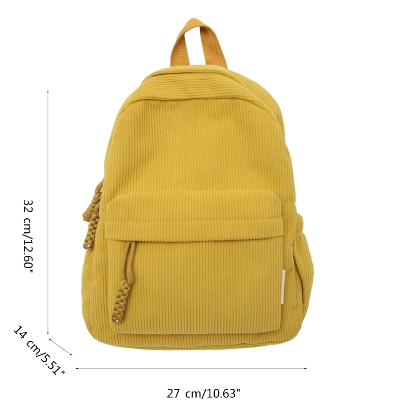 Bookbags for Girl Solid Color Corduroy Rucksack Simple Double Strap Shoulder Bag