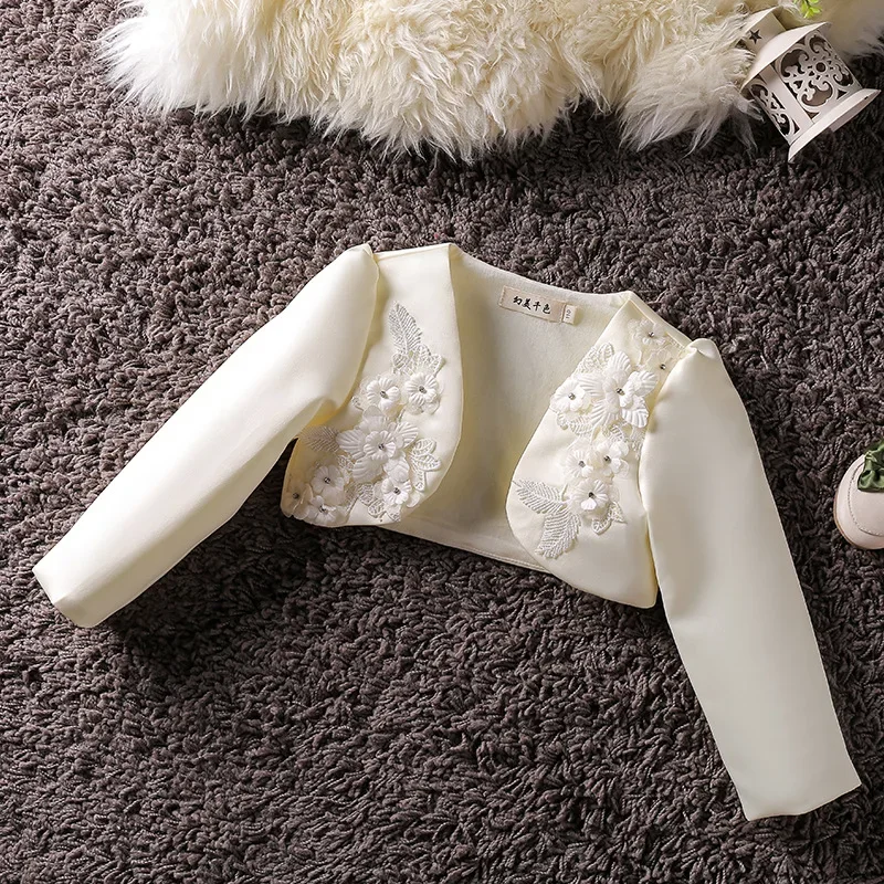 

Summer Autumn Girls New Long Sleeves Short Coat Solid Color Elegant Flower Children Princess Clothes Fashion Matching Small Coat