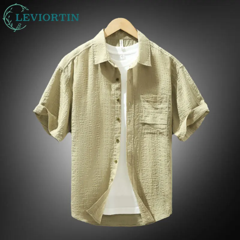 Men's Summer Tencel Ice Short Sleeve Shirt -Japanese Minimalist Casual Loose Fit Breathable Versatile Holiday Button Down Shirts