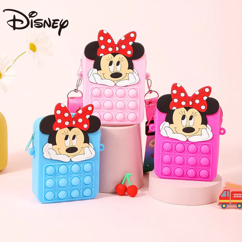 MINISO Disney Mini Girl Children's Bag Silicone Bag Loose Change Single Shoulder Decompression Bag Knead Music Crossbody Bag