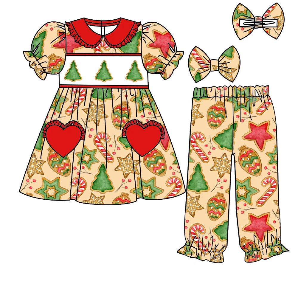بدلة أطفال بوتيك لعيد الميلاد بأكمام قصيرة وبنطلون مطبوع عليه شجرة الحلوى للفتيات والأولاد طقم بيجامة بأكمام طويلة