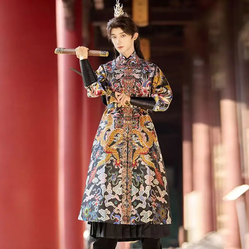 Classic Traditional Gold Woven Hanfu Dress Ming Dynasty Imitation Makeup Flower Costume Stylish Cool Swordsman Cosplay Garment