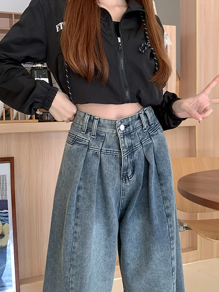 2024 Y2k Fashion Women Harajuku Jeans Wide Leg Punk Loose Casual Denim Cargo Pants Baggy Streetwear Long Trousers Tide