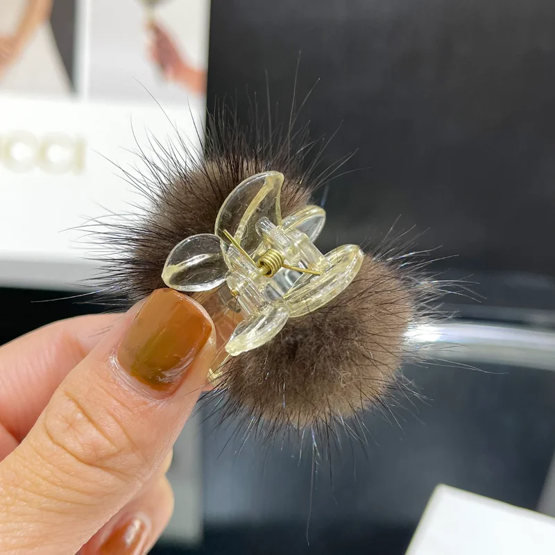 1Real Mink Fur Kids Hair Clips for Girls Claws Headwear Hairpins Crab for Women Girls Hair Accessories Headbands Hairbows