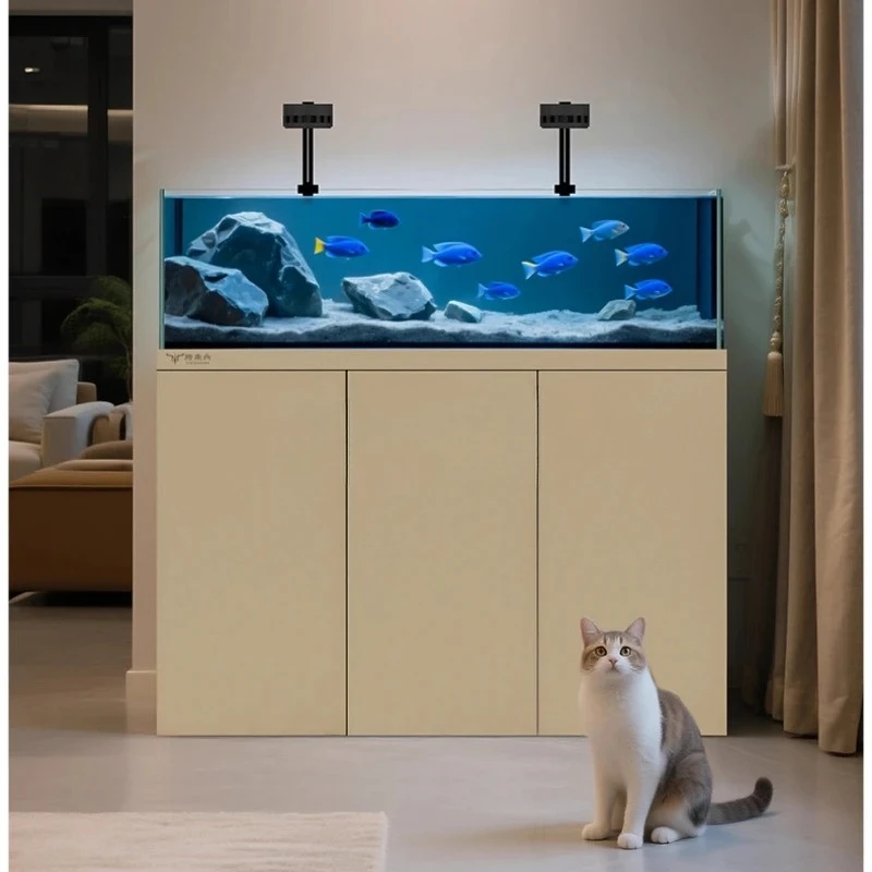 Living Room Ultra-clear Glass Stream Floor-standing Bottom Filter Fish Tank Creative Landscaping Aquarium