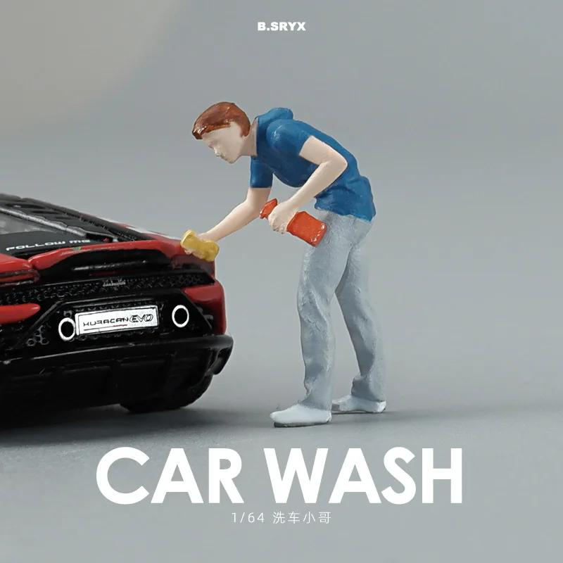 1:64 Scale Realistic Car Wash Figure Model, Colorful Mini Resin Figurine, Car Model Scenery Prop, Small Decorative Item