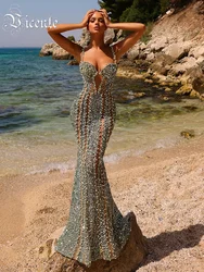 VC Luxury Women'S Elegant Dress For Special Occasions Sleeveless Maxi Gown With Pearl Sequins Female Clothing
