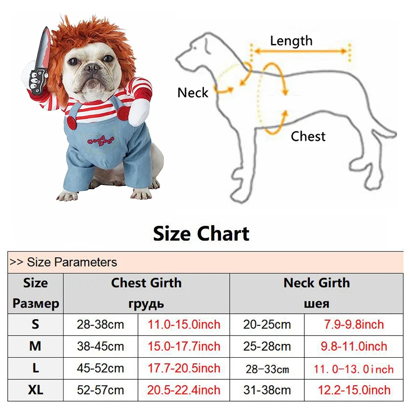 Pet Deadly Doll Dog Clothing Chucky Dog Cosplay Funny Party Costume Halloween Christmas Dog Clothes for Small Medium Large Dogs