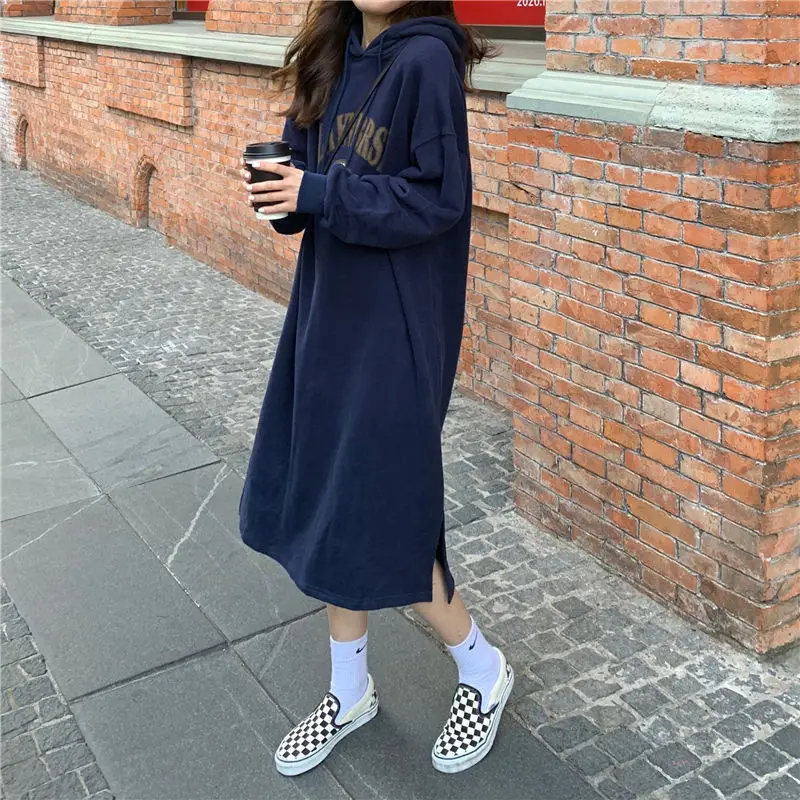 

Women`s Hoodie Dress Harajuku Korean Style Pullover Coats Jackets Streetwear Hooded Outwear Sweatshirt Retro Ladies Long Dresses