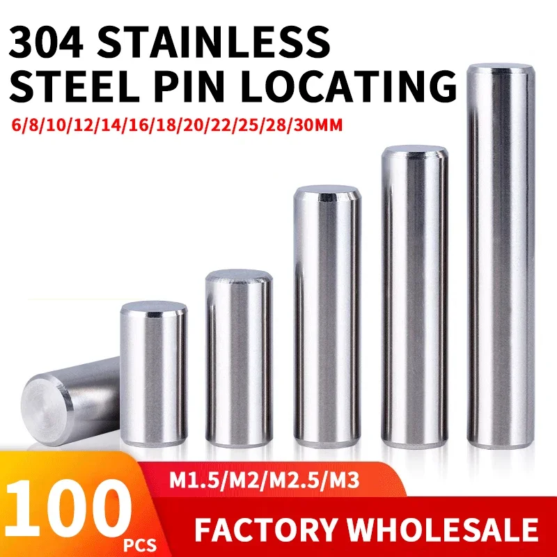 100PCS 304 stainless steel straight pin locating pin fixed shaft solid pin matching retaining ring M0.8 M1.0 M1.5 M2 M2.5 M3