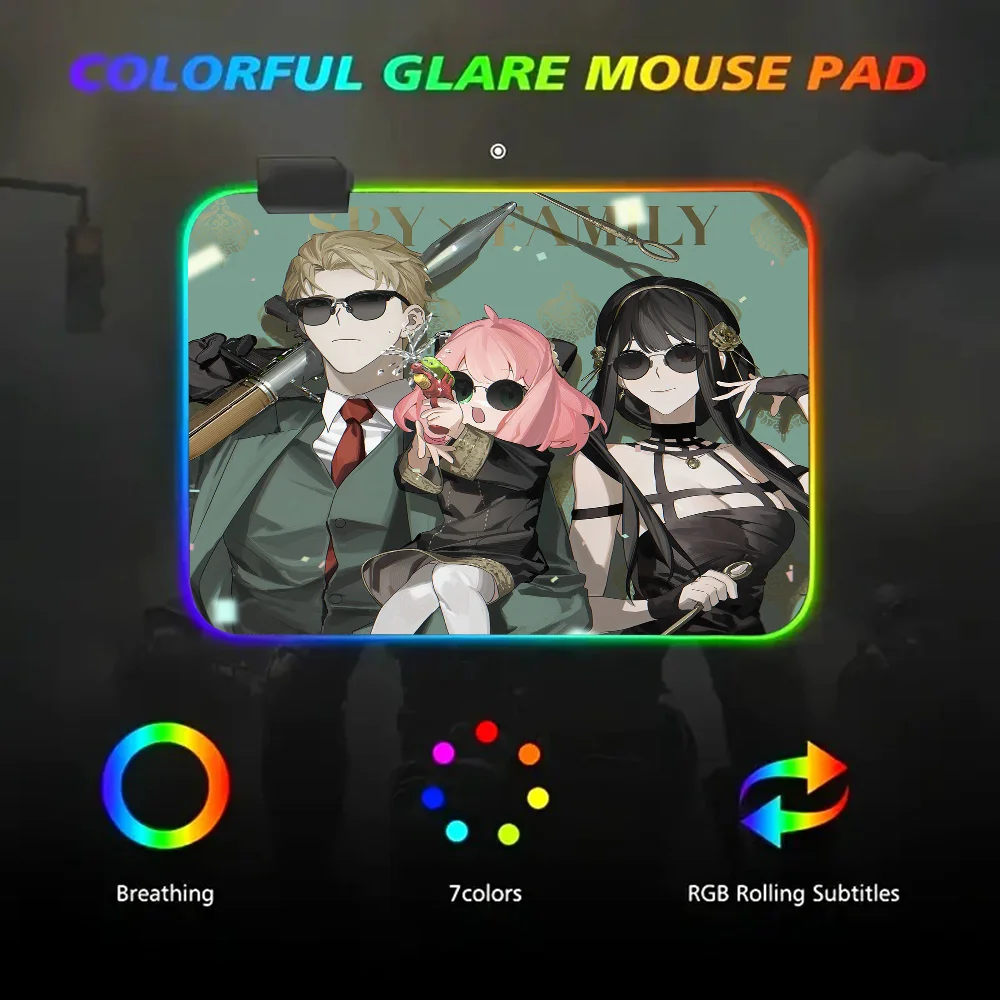 Anime Spy X Family Mousepad RGB Small Size Gaming Mouse Pad With LED Light Desk Mat Super Smooth Non-slip Rubber Bottom