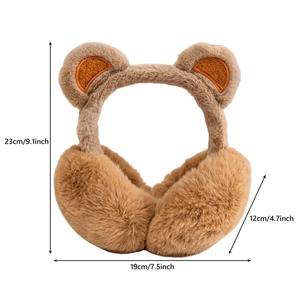 Fashion Plush Sequins Bear Ear Earmuffs Anti-Freeze Thickened Ear Cover Keep Warm Foldable Ear Warmer for Women Girls