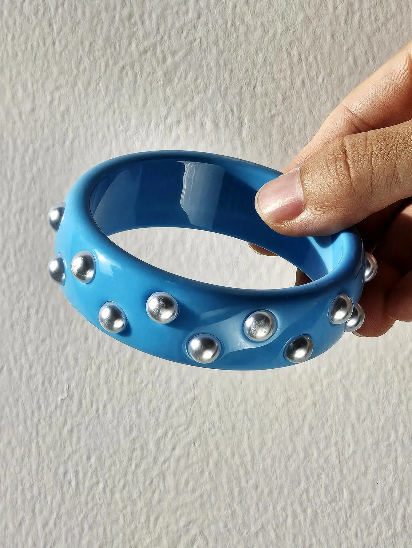 White Pearls Geometric Irregular Blue Brown Splicing Wide Version Resin Bracelet for Women Chunky Bangle HUANZHI 2025 NEW