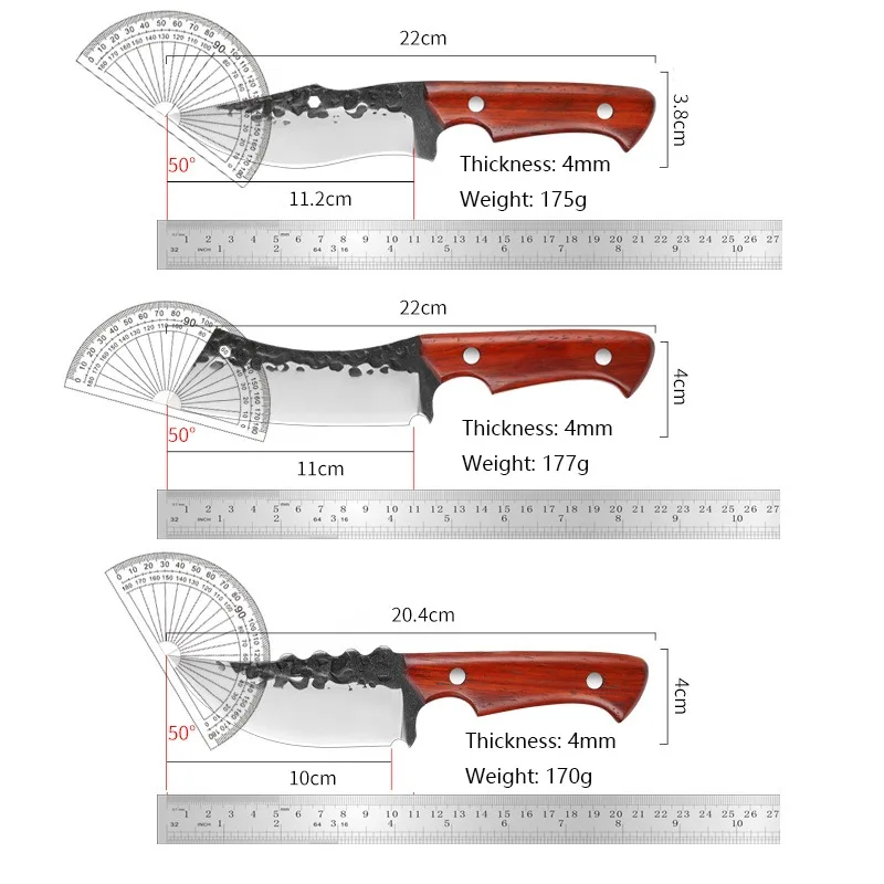 Hand Forged Sharp Boning Knife Red Pear Solid Wood Handle Meat Cleaver Stainless Steel Kitchen Slicing Knife Fruit Peeling Knife